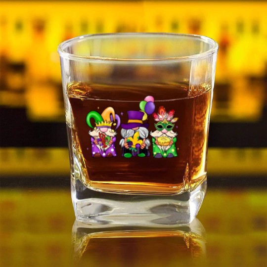 Kids Toddler Girls Fleur de Lis Mardi Gras Gnomes Square Whiskey Glasses