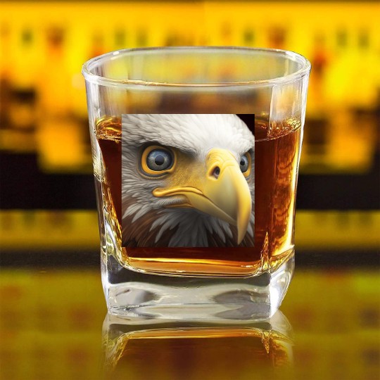bald eagle eyes hyper realistic hyper details Square Whiskey Glasses
