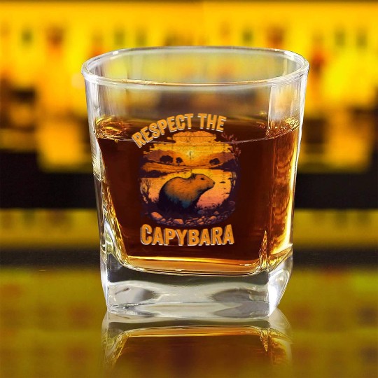 Respect The Capybara Animal Funny Capybara Lover Square Whiskey Glasses