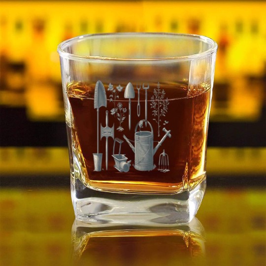 Florist Gardener Dad Grayscale Gardening Tools Square Whiskey Glasses