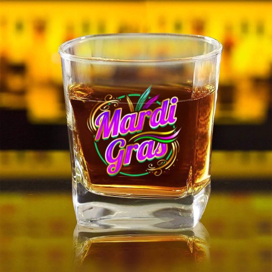 Lettering Logo For Mardi Gras Square Whiskey Glasses