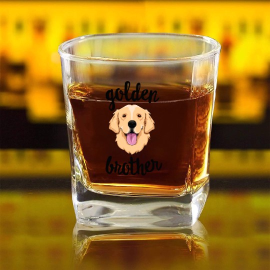 Golden Retriever Brother Sibling Family Dog Square Whiskey Glasses