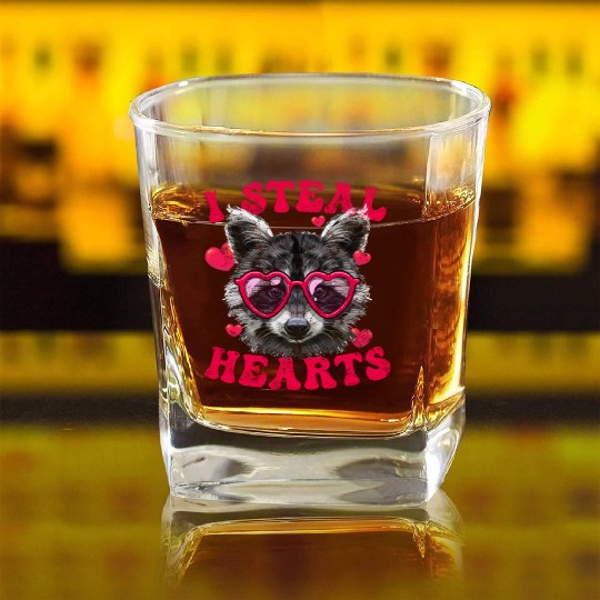 Valentine Raccoon Trash Panda I Heart Raccoons Square Whiskey Glasses