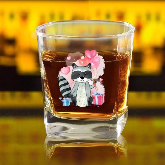 Raccoon Valentines Day Trash Panda Raccoon lover Square Whiskey Glasses