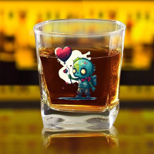Cute Zombie Lost Heart Ballon Square Whiskey Glasses
