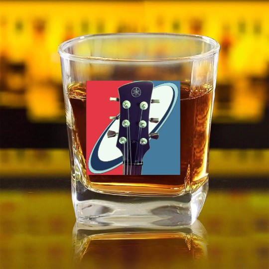 Red White Blue Rock and Roll Themed Guitar Square Whiskey Glasses