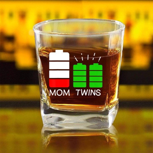 Twin Mom Low Battery Tired Mom Of Twins Square Whiskey Glasses