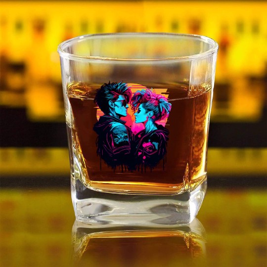 Get the Hottest Cyberpunk Synthwave Art - In Love Square Whiskey Glasses