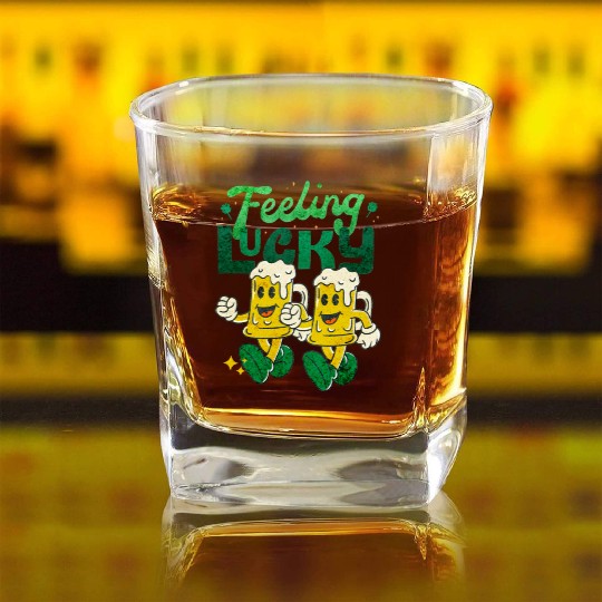 St Patrick's Day Feeling Lucky Retro Vintage Beer Square Whiskey Glasses