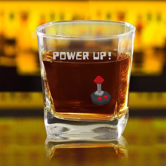 POWER UP! Unisex GYM and Gaming design Square Whiskey Glasses