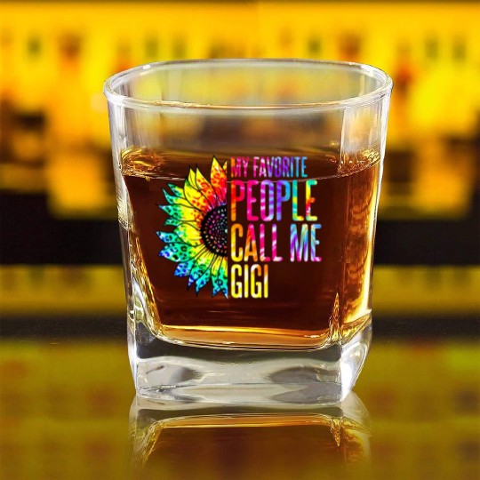 My Favorite People Call Me Gigi Sunflower Tie Dye Square Whiskey Glasses