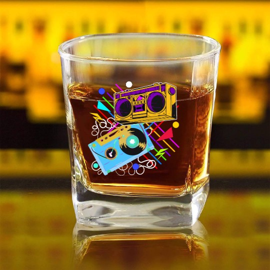 80s 90s Music Aesthetic Vintage Boombox Retro Cass Square Whiskey Glasses