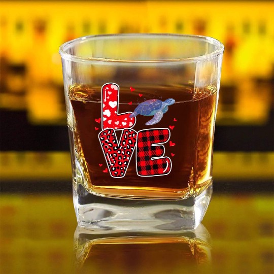 Sea Turtle Lover Heart Sea Turtle Valentine Square Whiskey Glasses
