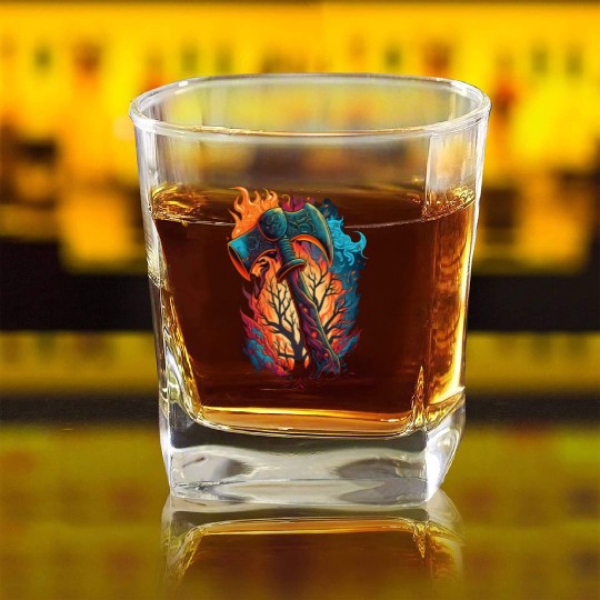 Firefighter Fire Rescue Axes in Flame Fire Square Whiskey Glasses