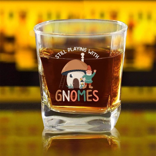 Gnomes - Gnome Collecting - Gnome Collector Square Whiskey Glasses