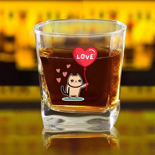 Cute kitty - Love balloon Square Whiskey Glasses