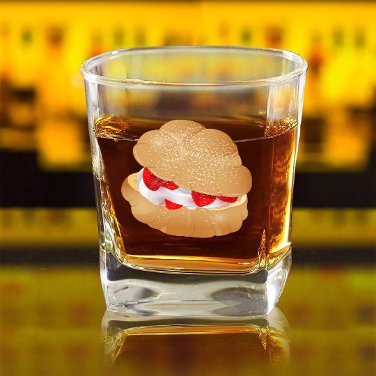 Cream puffs filled with cream and strawberries Square Whiskey Glasses