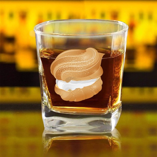 Illustration of a cream puff filled with cream Square Whiskey Glasses