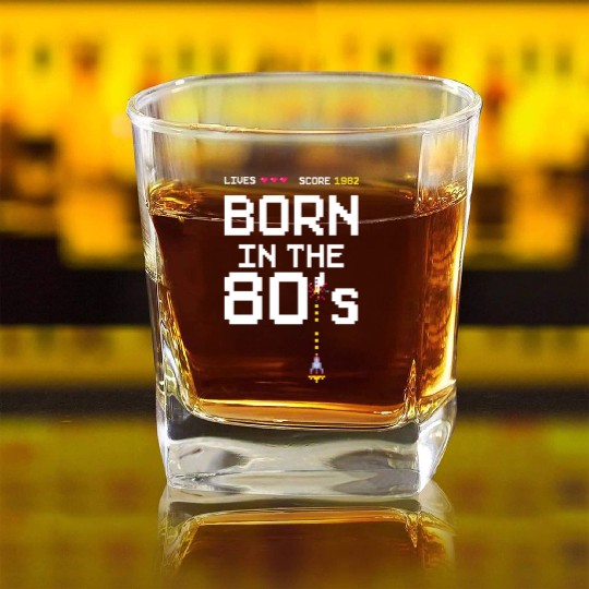 1982 Birtday Retro Gamer Pixel Born in the 80s Square Whiskey Glasses