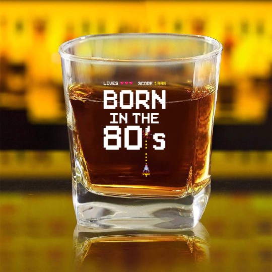 1986 Birtday Retro Gamer Pixel Born in the 80s Square Whiskey Glasses