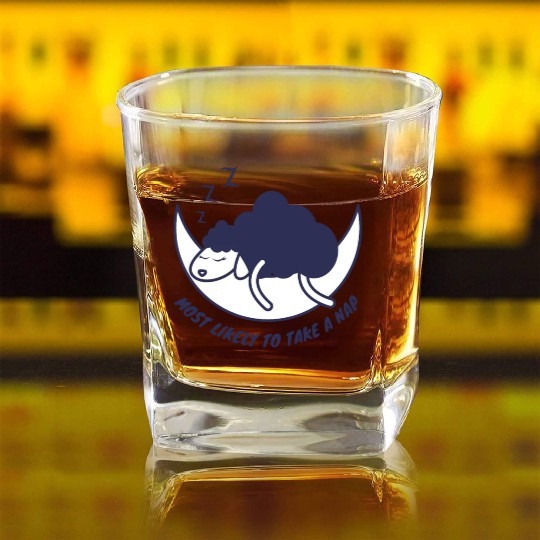 Most likely to take a nap, sleeping sheep Square Whiskey Glasses