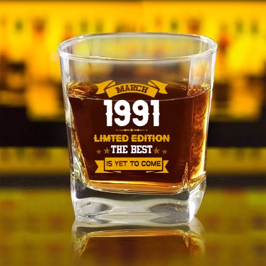 March 1991 Birthday Surprise Square Whiskey Glasses