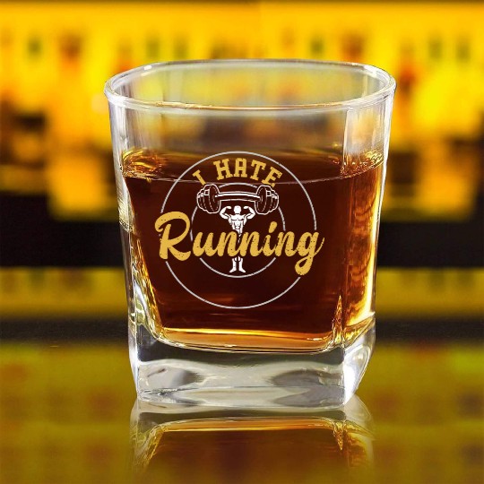 I Hate Running - Gym Square Whiskey Glasses