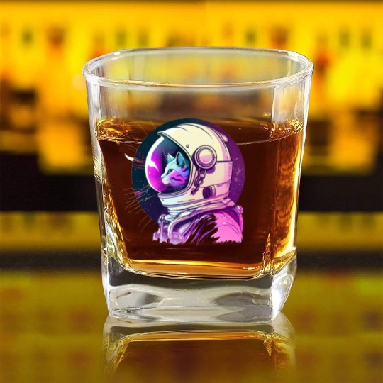 Aesthetic Vaporwave Space Cat 80s 90s Astronaut Square Whiskey Glasses