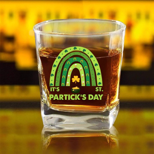 Lucky Rainbow St Patricks Day Square Whiskey Glasses