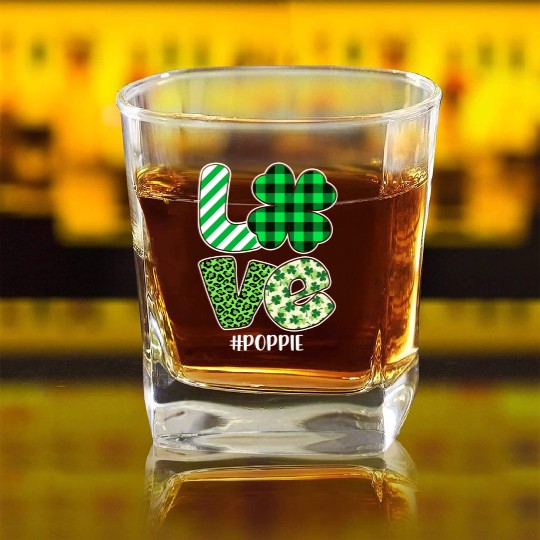 Love Poppie Green Plaid Leopard Shamrock Square Whiskey Glasses