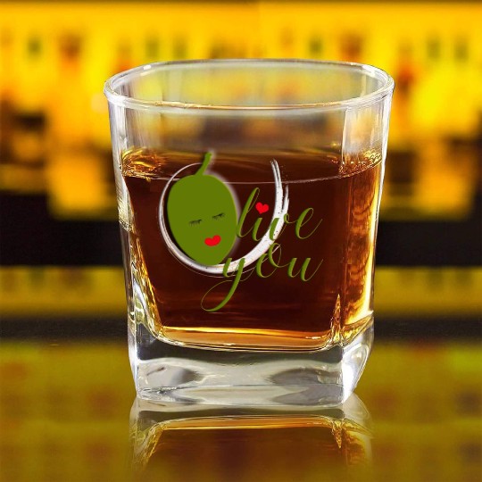 Olive you - I Love You Square Whiskey Glasses