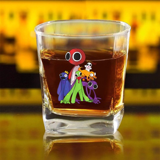 Rainbow Friends blue red orange green Square Whiskey Glasses