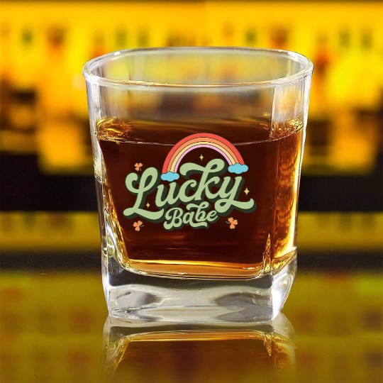 Retro Lucky Babe Rainbow St Patricks Day Square Whiskey Glasses