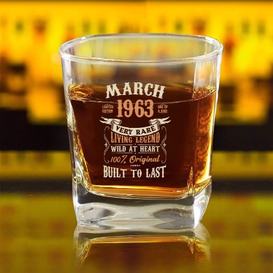 March 1963 Birthday Surprise Square Whiskey Glasses