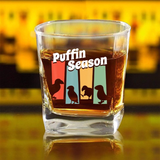Funny Puffin Season Retro Vintage Puffin Lover Square Whiskey Glasses