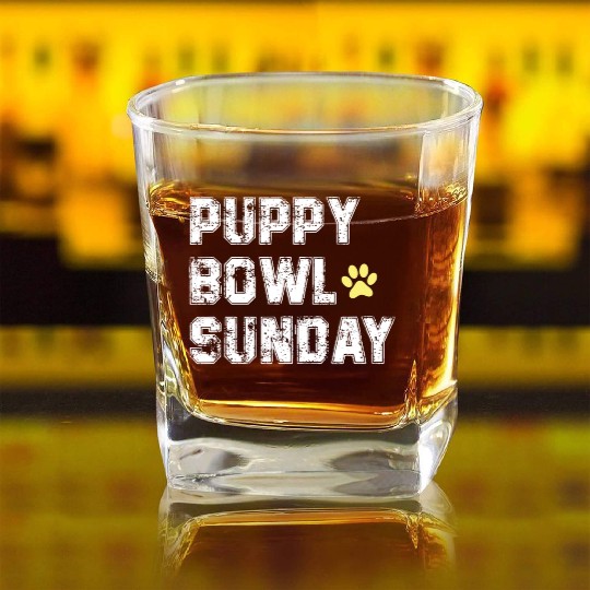 Puppy Bowl Sunday Funny Present Ideaes Dog for Men Square Whiskey Glasses