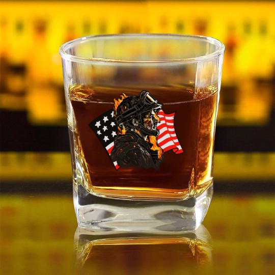 American Firefighter USA Fire Department Square Whiskey Glasses