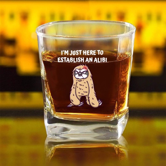 Im Just Here to Establish an Alibi Funny Sarcastic Square Whiskey Glasses
