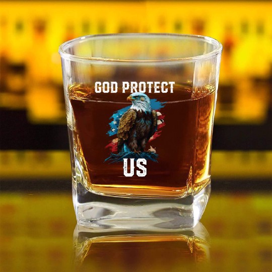 God Protect US American Bald Eagle Christian 4th Square Whiskey Glasses