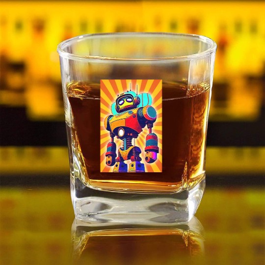 super hero cartoon iron man robot Square Whiskey Glasses