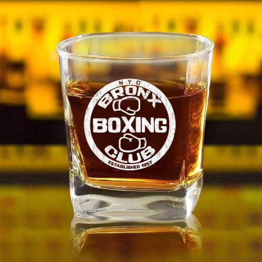 Bronx Boxing Club Squared Circle Distressed Square Whiskey Glasses