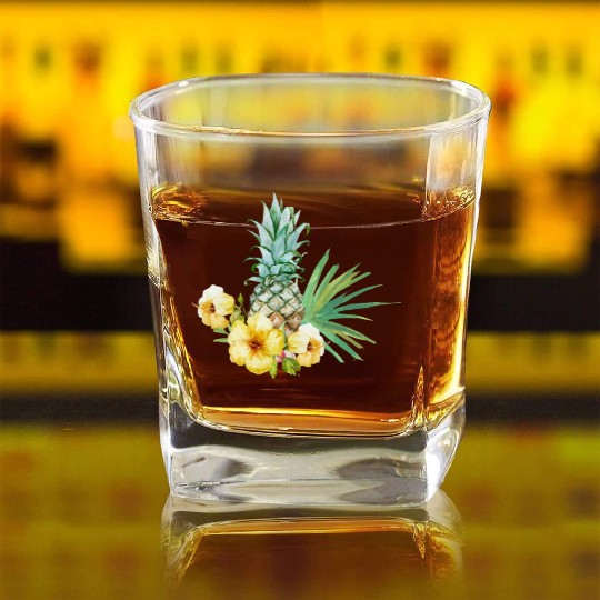 Tropical Flower Pineapple Summer Girl Hawaii Square Whiskey Glasses