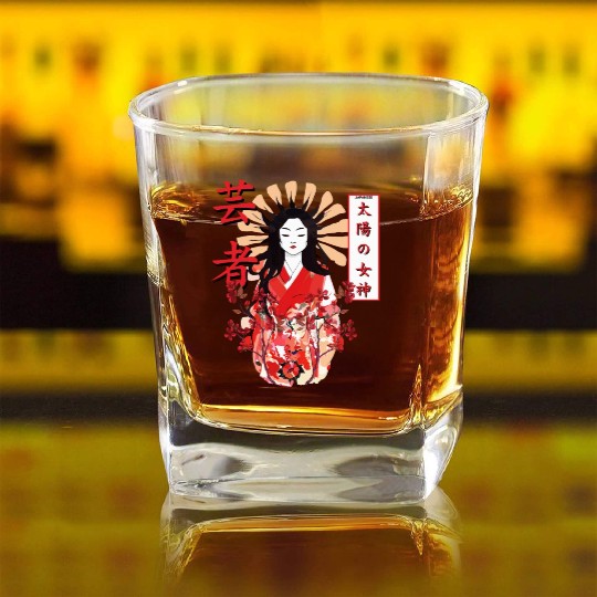 Amaterasu Omikami Cherry Blossom Sun Goddess Square Whiskey Glasses