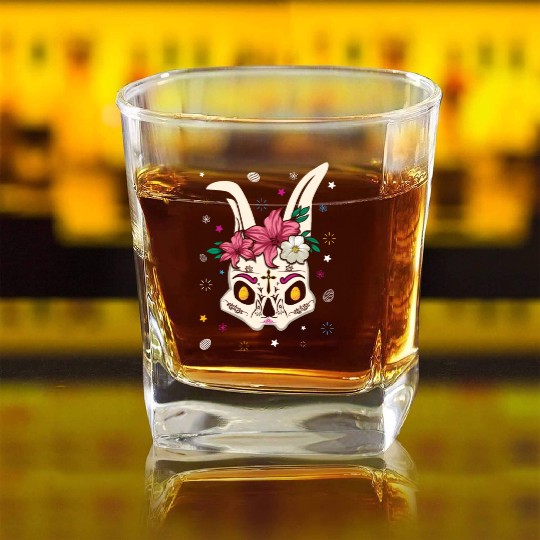 El Dia De Los Muertos Happy Easter Sunday Bunny Square Whiskey Glasses