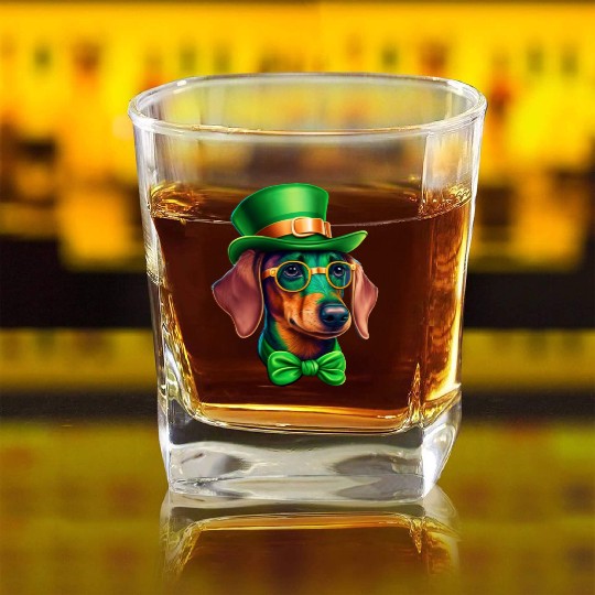 St. Patricks Day Dachshund Wiener Dog Shamrock Square Whiskey Glasses