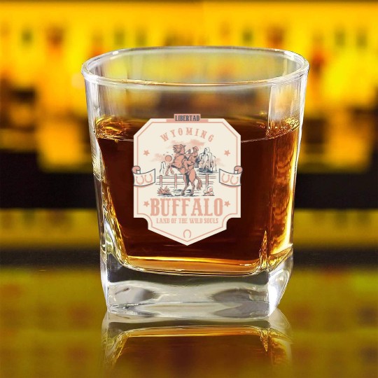 buffalo wyoming wild west town Square Whiskey Glasses