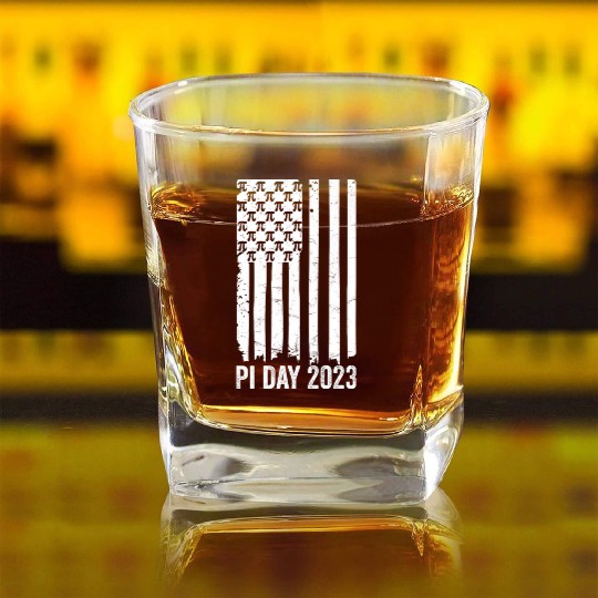 Pi Day 2023 American Flag For Math Nerds Square Whiskey Glasses