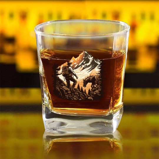 walking in mountains Square Whiskey Glasses