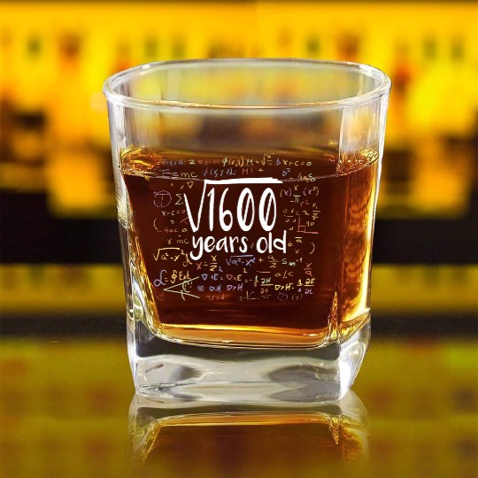 40th Birthday Square Root of 1600: 40 Years Old Square Whiskey Glasses