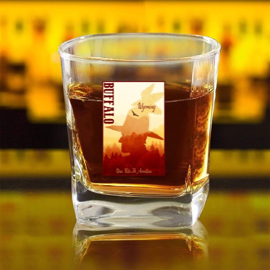 Buffalo Wyoming wild west town Square Whiskey Glasses